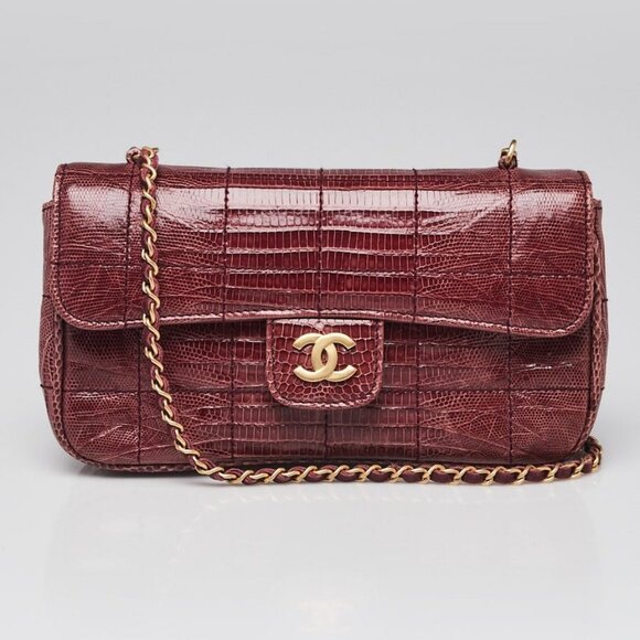 Chanel Dark Red Square Quilted Lizard Extra Mini Flap Bag - Picture 1 of 11